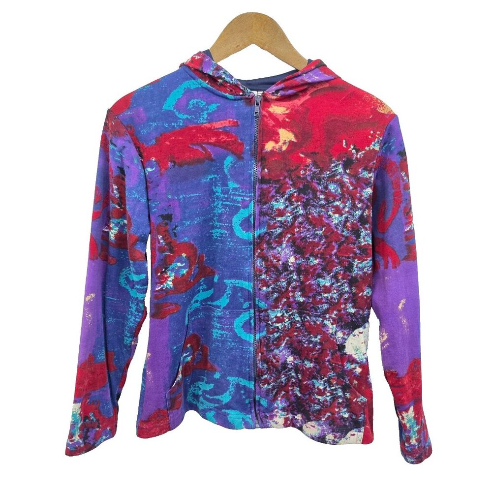 Parsley & Sage Zip Front Hoodie S Multicolor Patchwork Long Sleeve Boho‎ Artsy